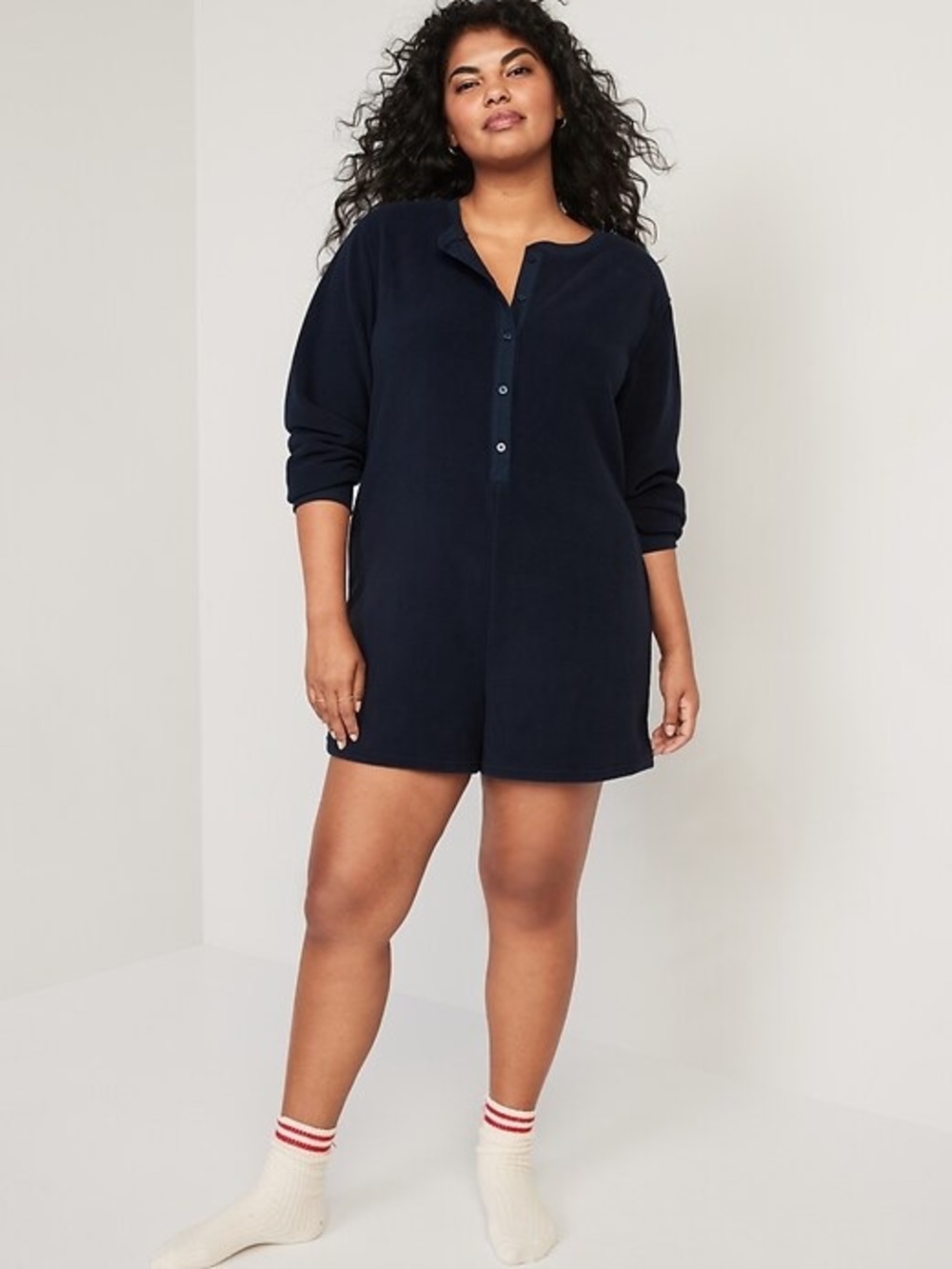 NWT Old Navy Navy Blue Micro Fleece Henley Pajama Romper XL